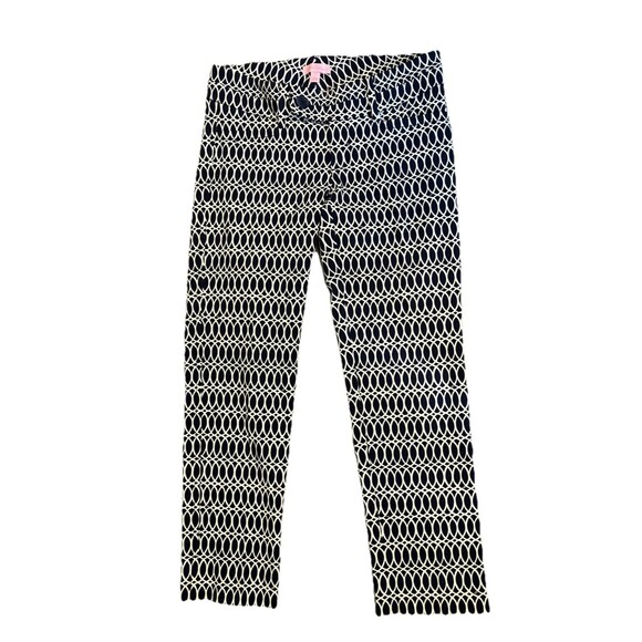 Lilly Pulitzer pants size 2 blue white geometric print cropped Luxury Capri - Picture 1 of 5
